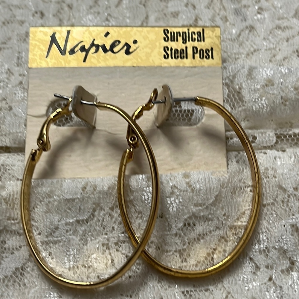 Napier/vintage gold hoop earrings, 2”